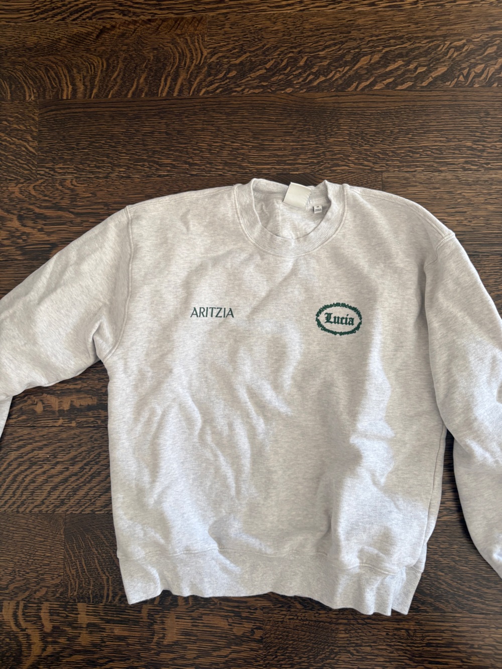 Aritzia Cozy Sweatfleece Perfect Crew Sweatshirt with Lucia Pizza graphic size M